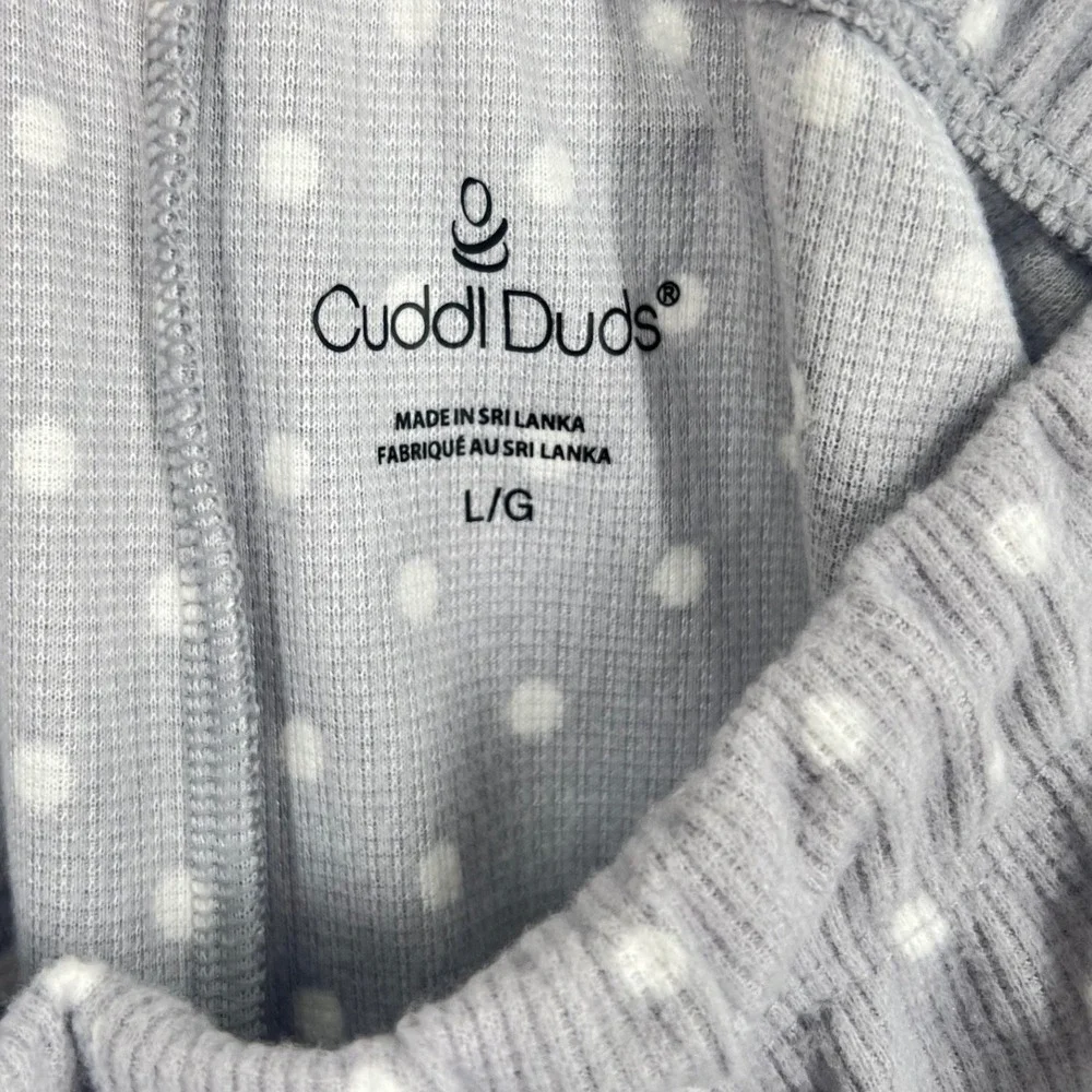 Cuddl Duds Womens Jogger PJ Set Grey Polka Dot Stripe Waffle Knit Large NWT